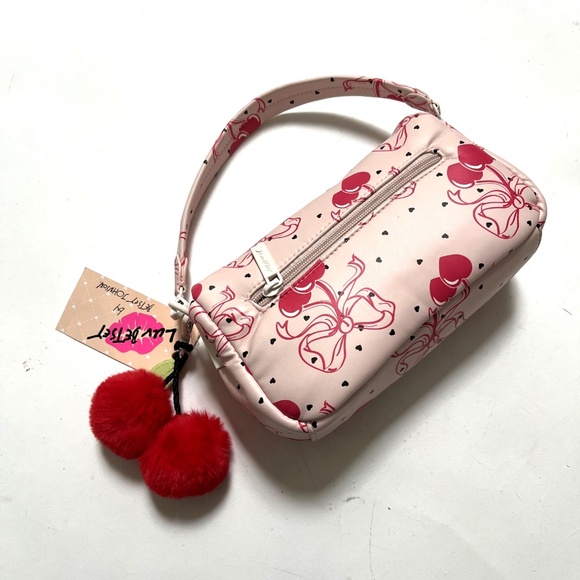 NWT Original BETSEY JOHNSON Cherries Shoulder / Crossbody Bag Pink Furry Charm - Picture 5 of 8